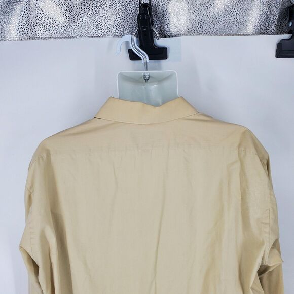 David Taylor Shirt Mens 17.5 34/35 Tan Dress Button Front Single Needle Pocket - Picture 7 of 9